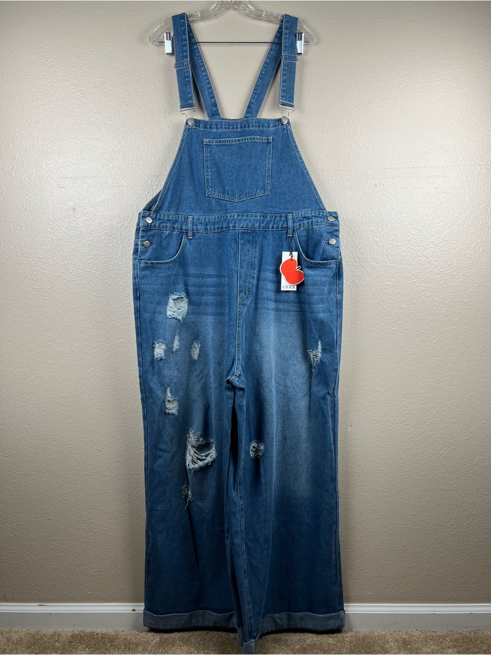 CIDER 3XL Distressed Wide Leg Denim Overalls NWT